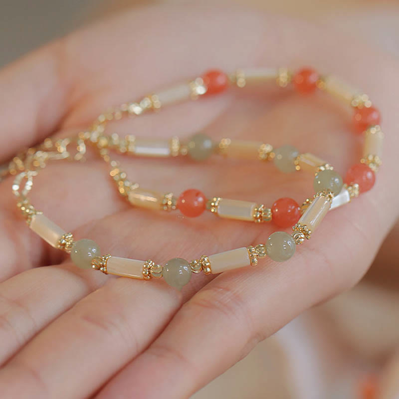 Braccialetto di benedizione in giada Hetian con agata rossa Buddha Stones, pietra Tridacna