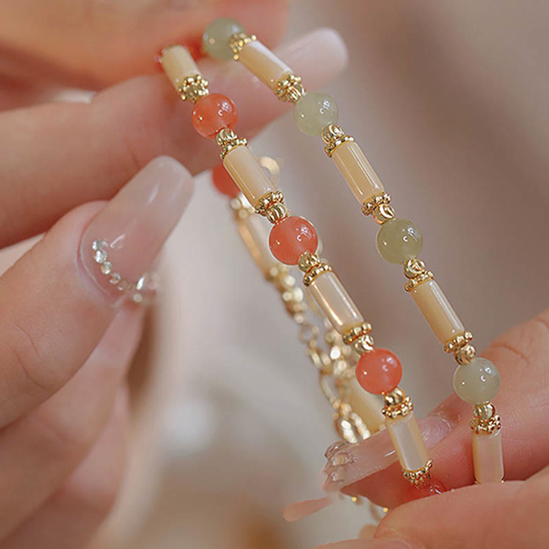 Braccialetto di benedizione in giada Hetian con agata rossa Buddha Stones, pietra Tridacna