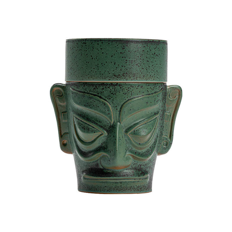 Buddha Stones Reliquie dell'età del bronzo Maschera Sanxingdui Tumulo a tre stelle Bruciatore di incenso curativo in ceramica
