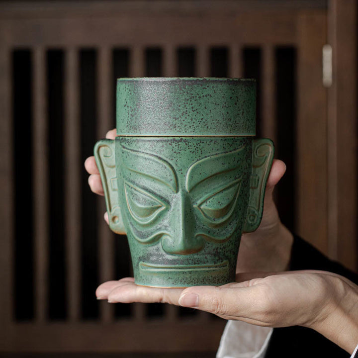 Buddha Stones Reliquie dell'età del bronzo Maschera Sanxingdui Tumulo a tre stelle Bruciatore di incenso curativo in ceramica