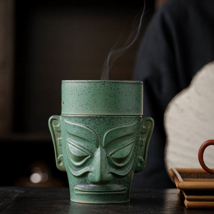 Buddha Stones Reliquie dell'età del bronzo Maschera Sanxingdui Tumulo a tre stelle Bruciatore di incenso curativo in ceramica