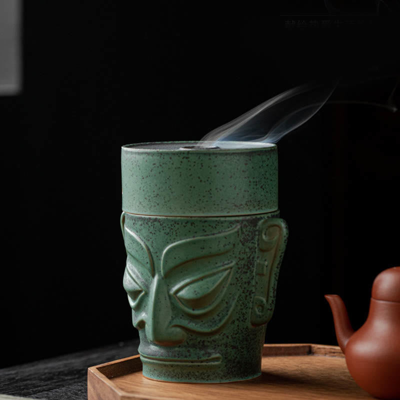 Buddha Stones Reliquie dell'età del bronzo Maschera Sanxingdui Tumulo a tre stelle Bruciatore di incenso curativo in ceramica