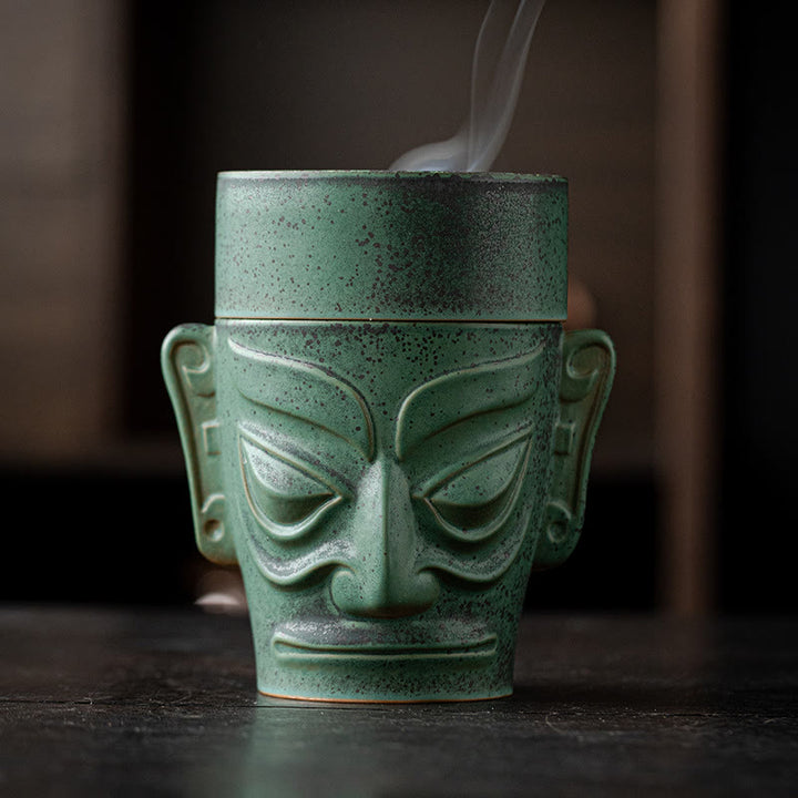 Buddha Stones Reliquie dell'età del bronzo Maschera Sanxingdui Tumulo a tre stelle Bruciatore di incenso curativo in ceramica