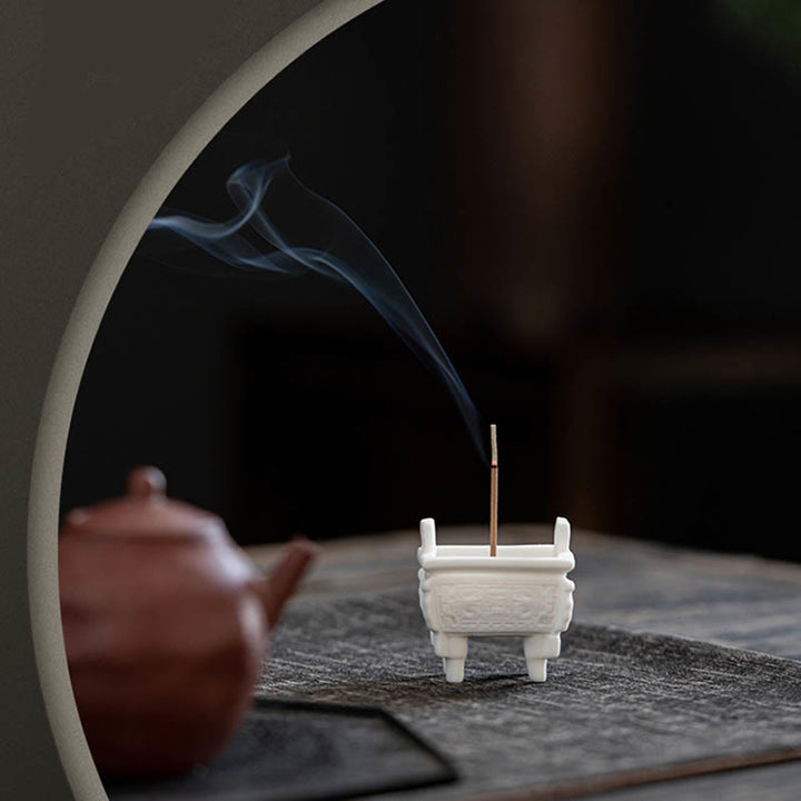 Buddha Stones Drago Prospero Doppio Leone Orecchie Modello Guarigione Bruciatore di Incenso in Ceramica Decorazione