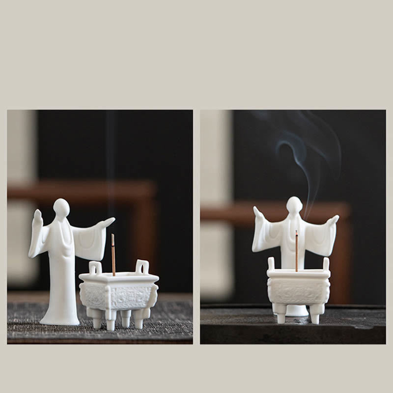 Buddha Stones Drago Prospero Doppio Leone Orecchie Modello Guarigione Bruciatore di Incenso in Ceramica Decorazione