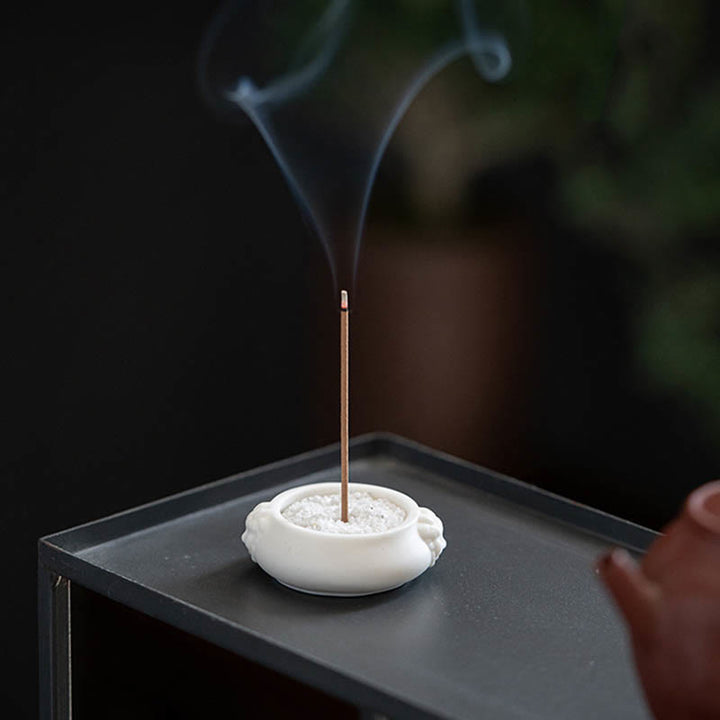 Buddha Stones Drago Prospero Doppio Leone Orecchie Modello Guarigione Bruciatore di Incenso in Ceramica Decorazione