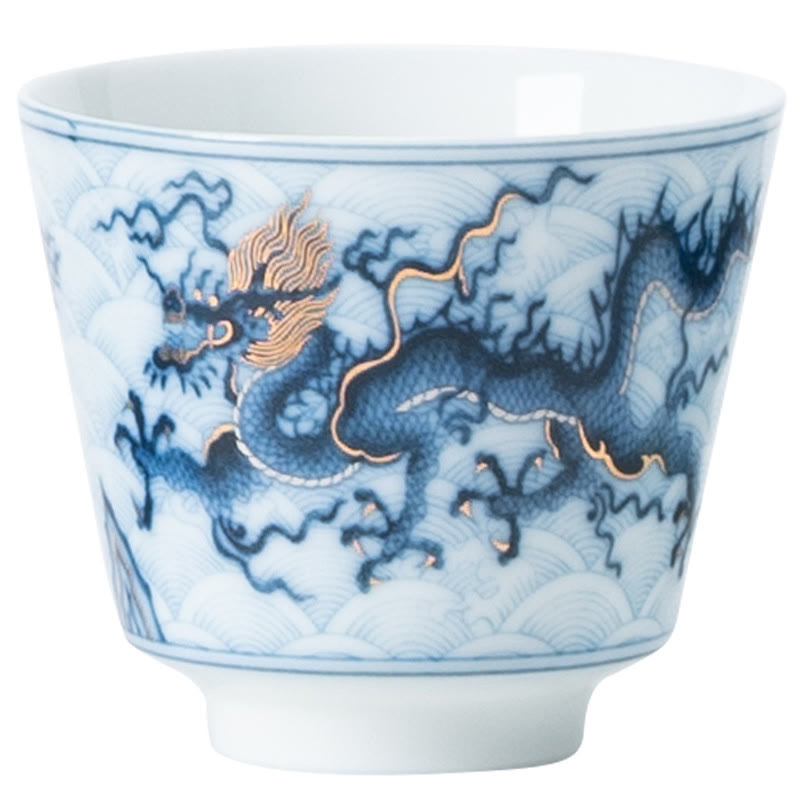 Buddha Stones Piccola tazza da tè in ceramica con motivo drago blu e bianco Tazze da tè Kung Fu 45 ml