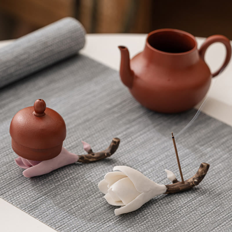 Buddha Stones Gardenia Flower Pattern Ceramica Guarigione Bruciatore di Incenso Decorazione