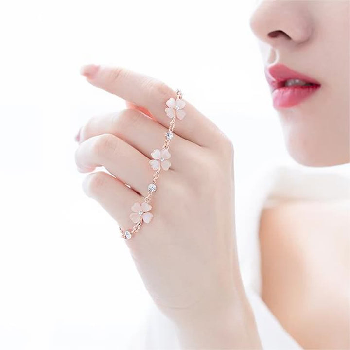 Bracciale a catena con quadrifoglio e cristallo rosa Buddha Stones Love