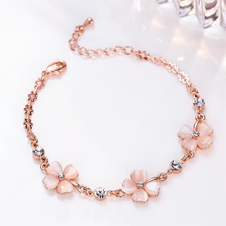 Bracciale a catena con quadrifoglio e cristallo rosa Buddha Stones Love
