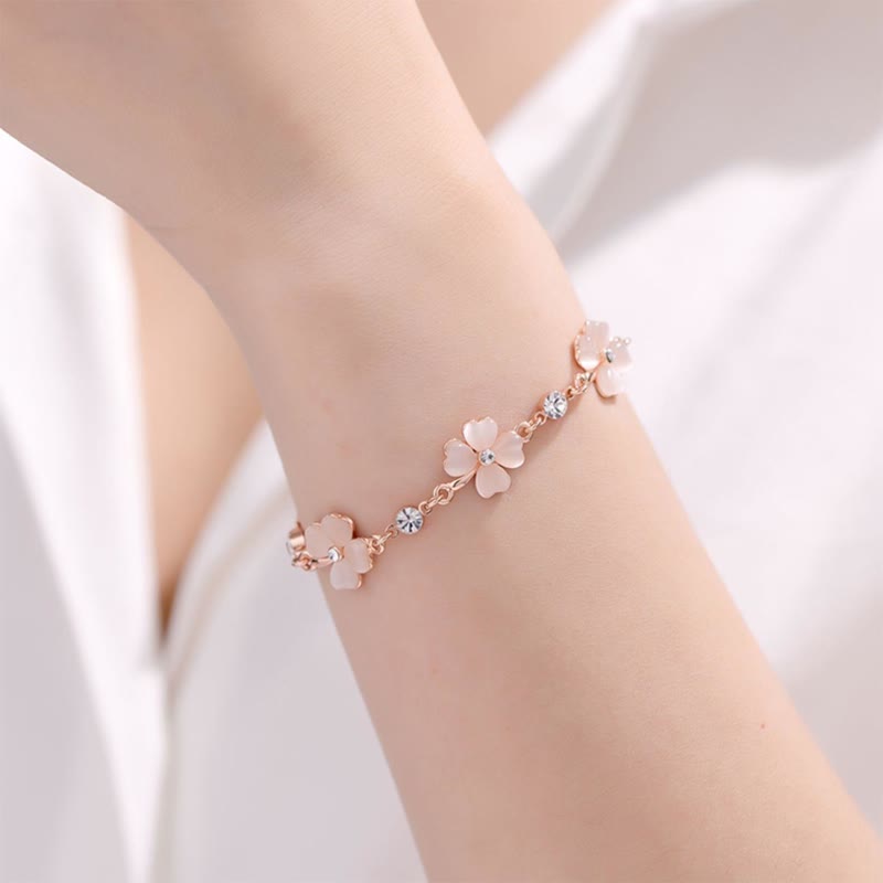 Bracciale a catena con quadrifoglio e cristallo rosa Buddha Stones Love - image 5
