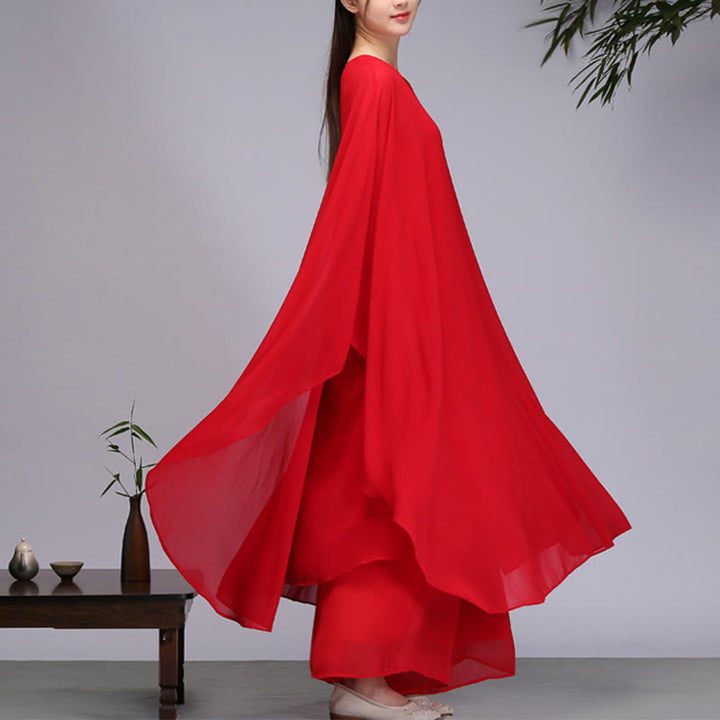 Buddha Stones Semplice Modello Midi Vestito Pantaloni Gamba Larga Meditazione Spirituale Zen Pratica Yoga Danza Abbigliamento - Rosso - 2 pezzi (abito e pantaloni) - US8-10, UK/AU12-14, EU40-42 (2XL) - image 10