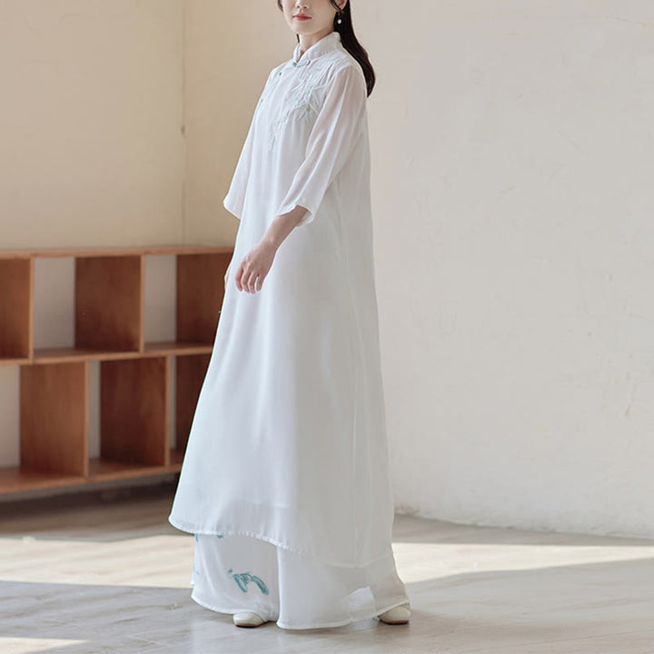 Buddha Stones Bamboo Cheongsam Dress Midi Dress Pantaloni a gamba larga Meditazione Spirituale Zen Pratica Abbigliamento - image 3