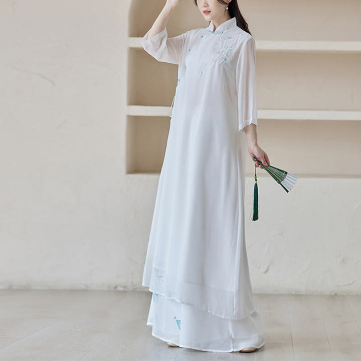 Buddha Stones Bamboo Cheongsam Dress Midi Dress Pantaloni a gamba larga Meditazione Spirituale Zen Pratica Abbigliamento - image 4