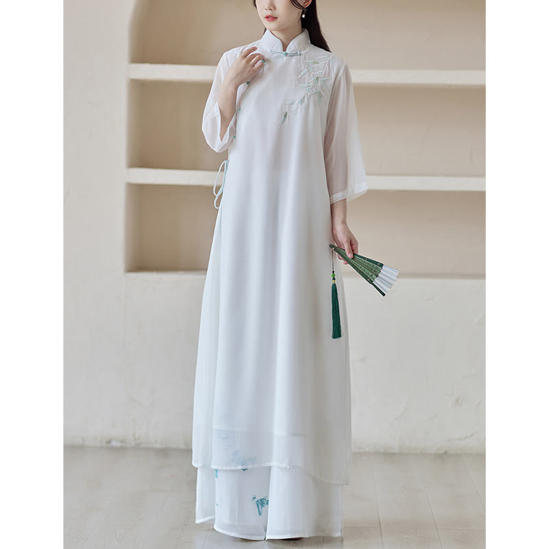 Buddha Stones Bamboo Cheongsam Dress Midi Dress Pantaloni a gamba larga Meditazione Spirituale Zen Pratica Abbigliamento - image 6