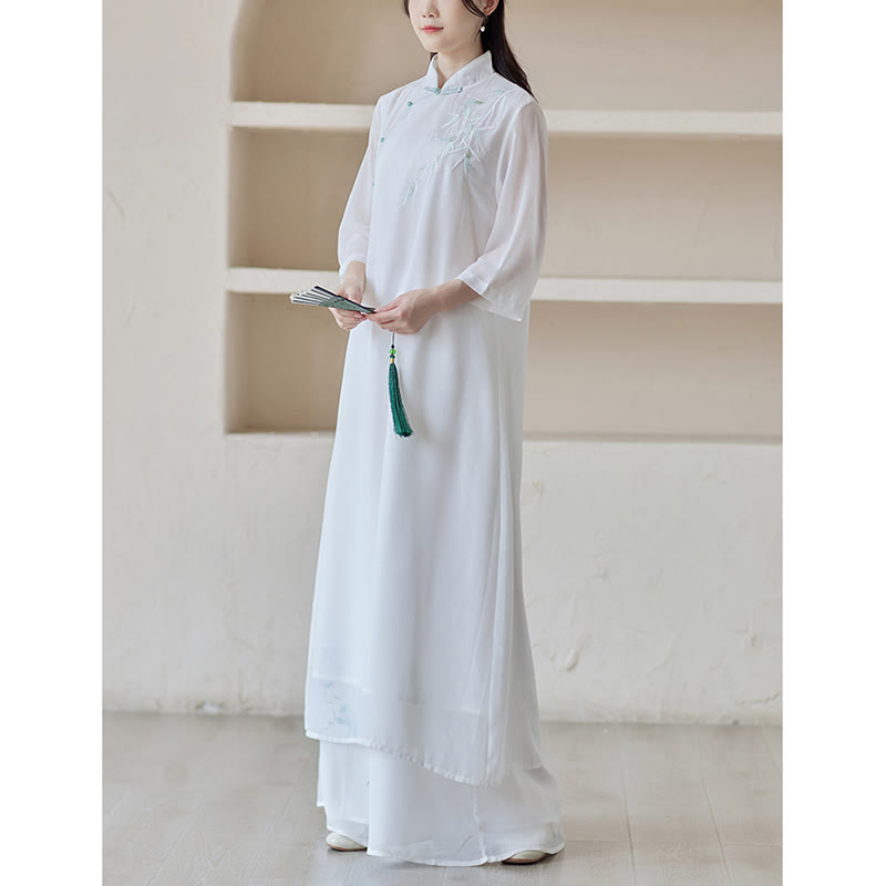 Buddha Stones Bamboo Cheongsam Dress Midi Dress Pantaloni a gamba larga Meditazione Spirituale Zen Pratica Abbigliamento - image 8