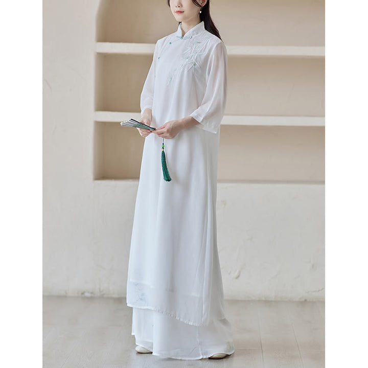Buddha Stones Bamboo Cheongsam Dress Midi Dress Pantaloni a gamba larga Meditazione Spirituale Zen Pratica Abbigliamento - image 8