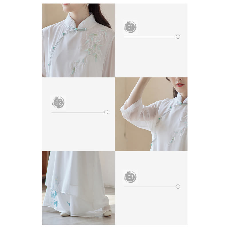 Buddha Stones Bamboo Cheongsam Dress Midi Dress Pantaloni a gamba larga Meditazione Spirituale Zen Pratica Abbigliamento - image 9