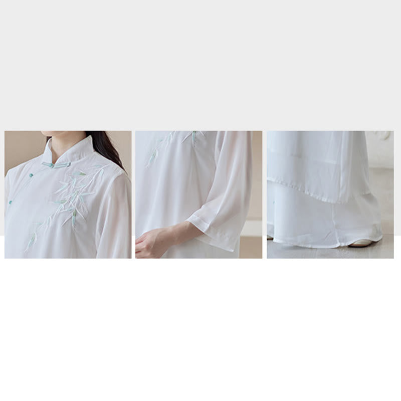 Buddha Stones Bamboo Cheongsam Dress Midi Dress Pantaloni a gamba larga Meditazione Spirituale Zen Pratica Abbigliamento - image 10