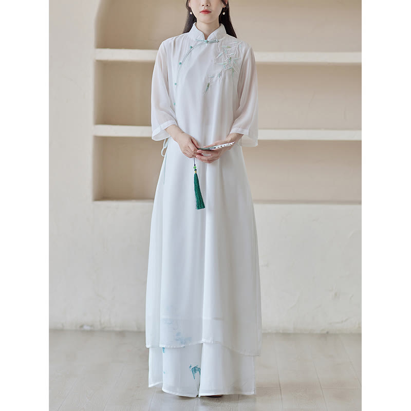 Buddha Stones Bamboo Cheongsam Dress Midi Dress Pantaloni a gamba larga Meditazione Spirituale Zen Pratica Abbigliamento - image 5