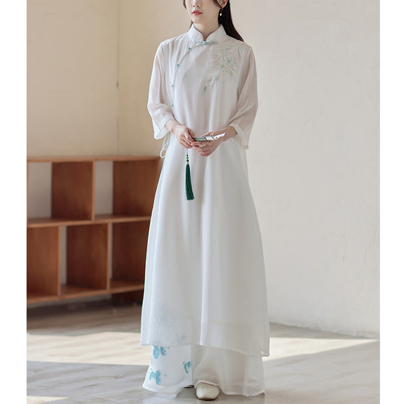 Buddha Stones Bamboo Cheongsam Dress Midi Dress Pantaloni a gamba larga Meditazione Spirituale Zen Pratica Abbigliamento - image 2