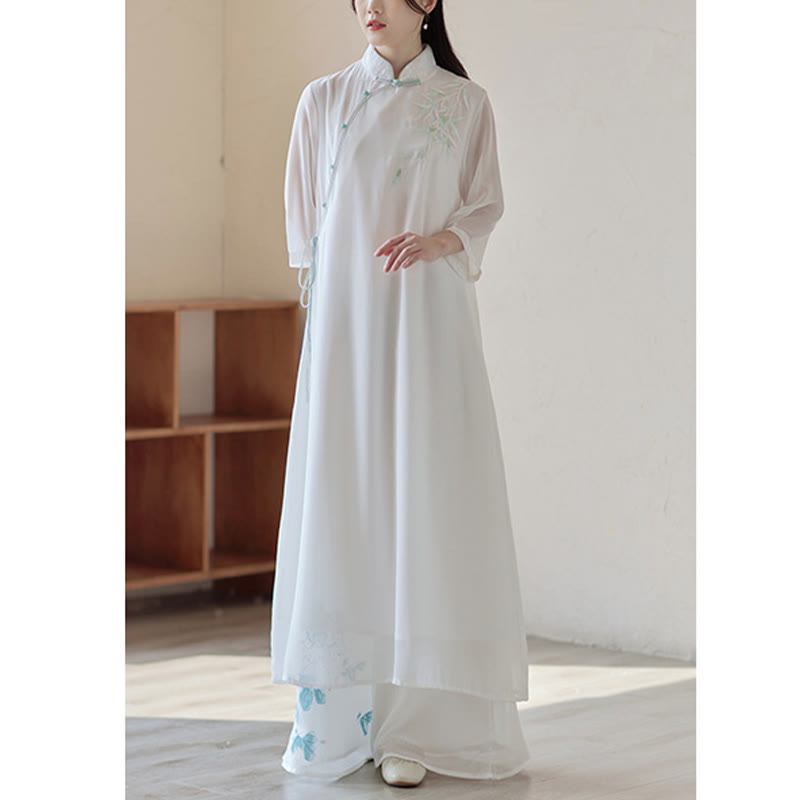 Buddha Stones Bamboo Cheongsam Dress Midi Dress Pantaloni a gamba larga Meditazione Spirituale Zen Pratica Abbigliamento - image 7