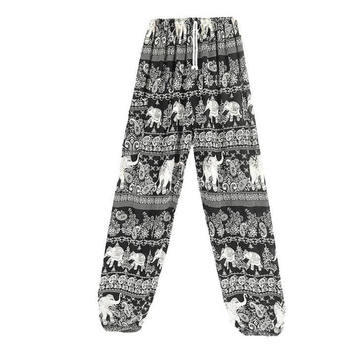 Pantaloni harem con motivo a elefante, stile boho, da yoga, da donna , Buddha Stones - Nero - US2-8/10， UK/AU6-12/14，EU34-40/42 (F) - image 10