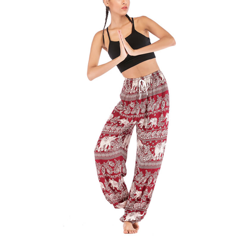Pantaloni harem con motivo a elefante, stile boho, da yoga, da donna , Buddha Stones - image 1