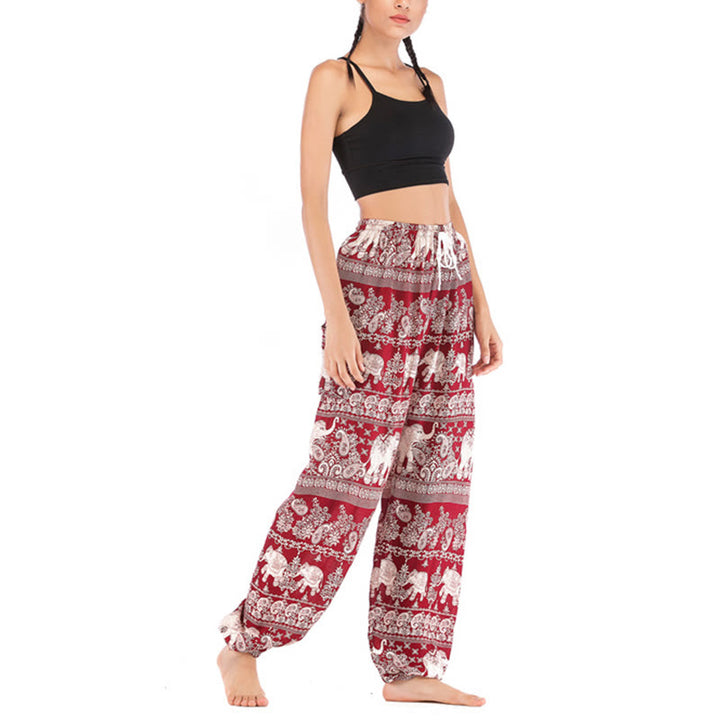 Pantaloni harem con motivo a elefante, stile boho, da yoga, da donna , Buddha Stones - image 3