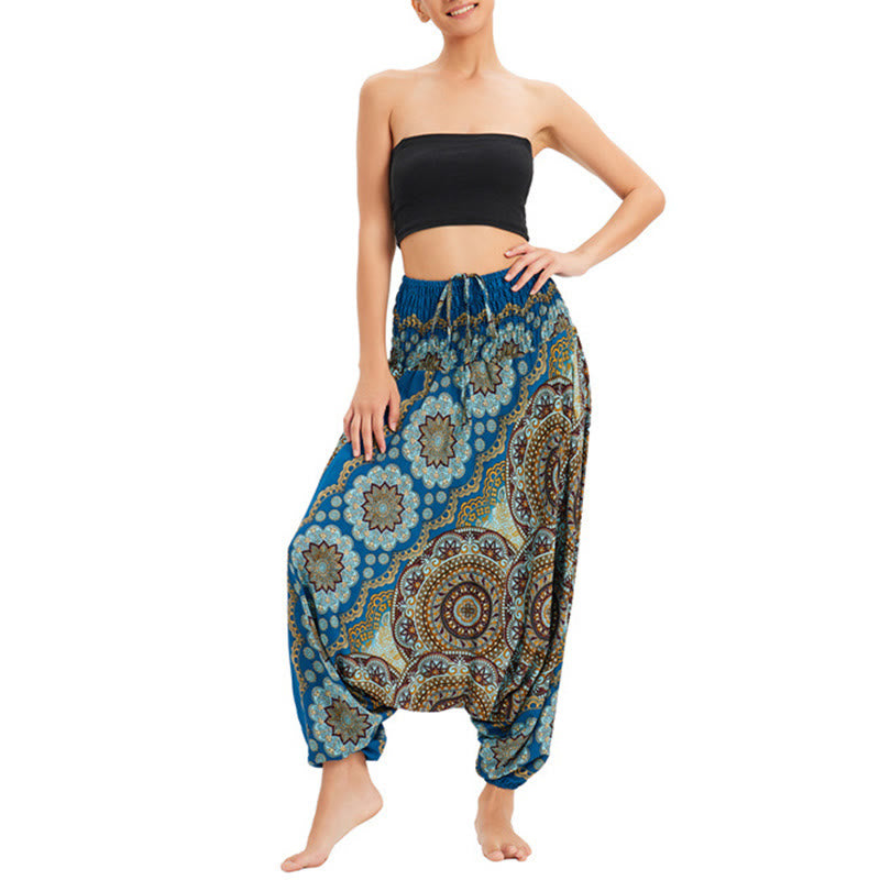 Pantaloni harem larghi con motivo a fiori mandala, pantaloni a vita alta, pantaloni da tuta, pantaloni da due stili Buddha Stones - Azzurro cielo - US2-12， UK/AU6-16，EU34-44 (F) - image 27