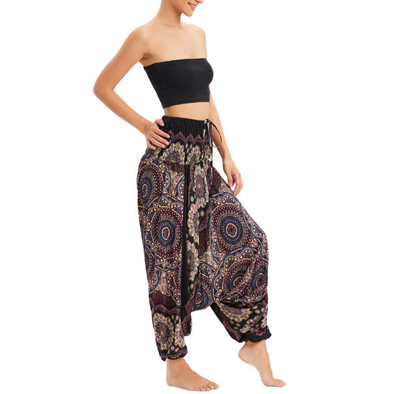 Pantaloni harem larghi con motivo a fiori mandala, pantaloni a vita alta, pantaloni da tuta, pantaloni da due stili Buddha Stones - image 8