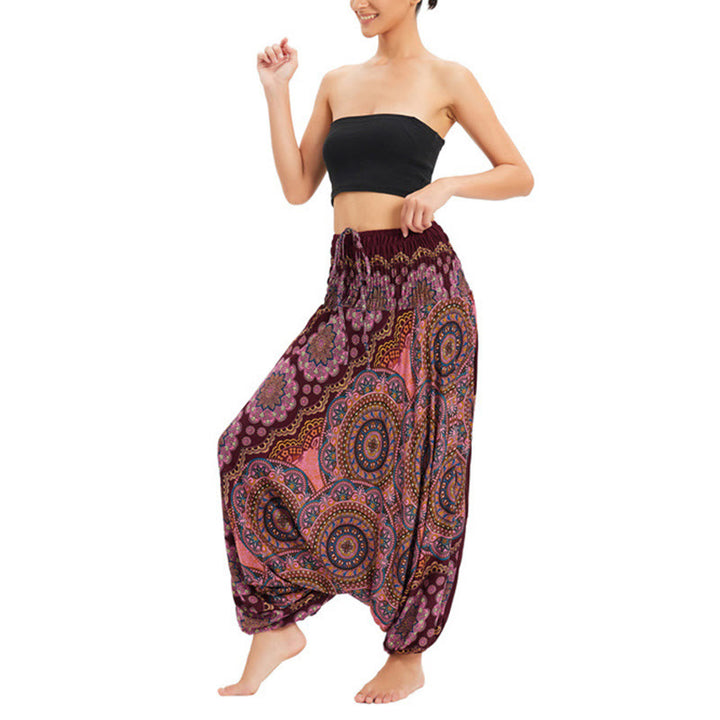 Pantaloni harem larghi con motivo a fiori mandala, pantaloni a vita alta, pantaloni da tuta, pantaloni da due stili Buddha Stones - image 14