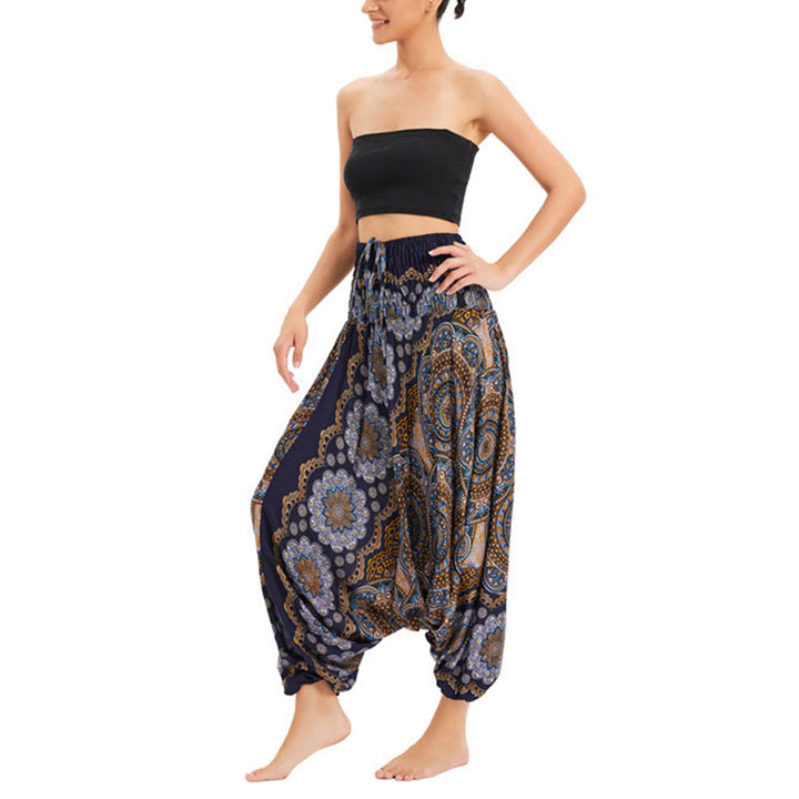 Pantaloni harem larghi con motivo a fiori mandala, pantaloni a vita alta, pantaloni da tuta, pantaloni da due stili Buddha Stones - image 22