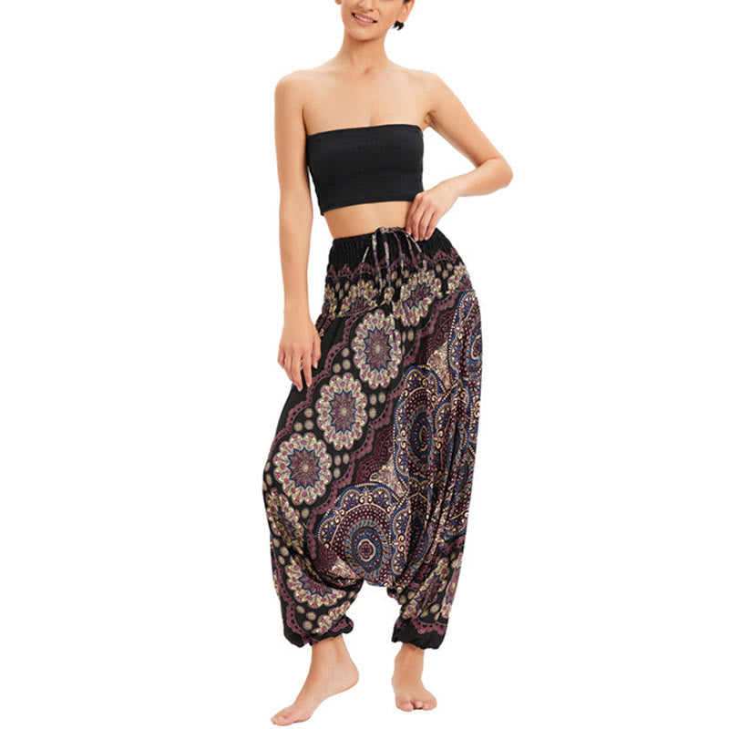 Pantaloni harem larghi con motivo a fiori mandala, pantaloni a vita alta, pantaloni da tuta, pantaloni da due stili Buddha Stones - image 7