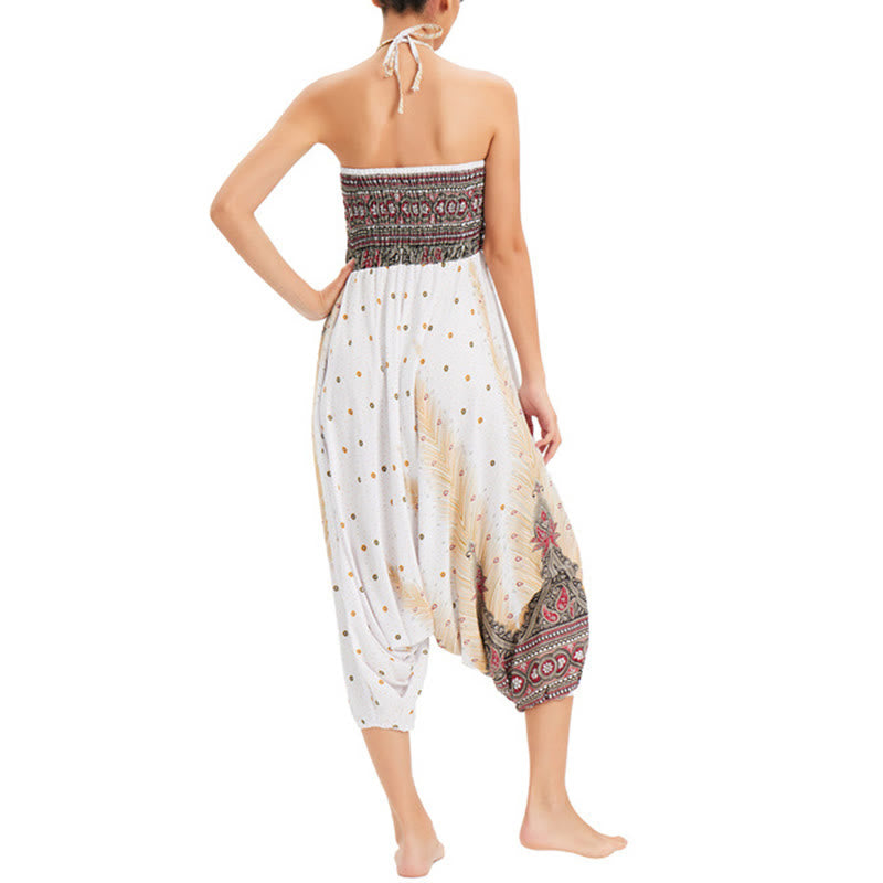 Pantaloni harem larghi e arricciati in piuma di pavone, pantaloni a vita alta, tuta, Buddha Stones Two Style - image 6