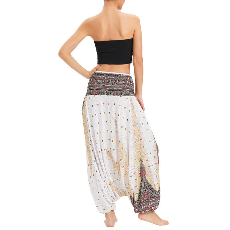 Pantaloni harem larghi e arricciati in piuma di pavone, pantaloni a vita alta, tuta, Buddha Stones Two Style - image 3