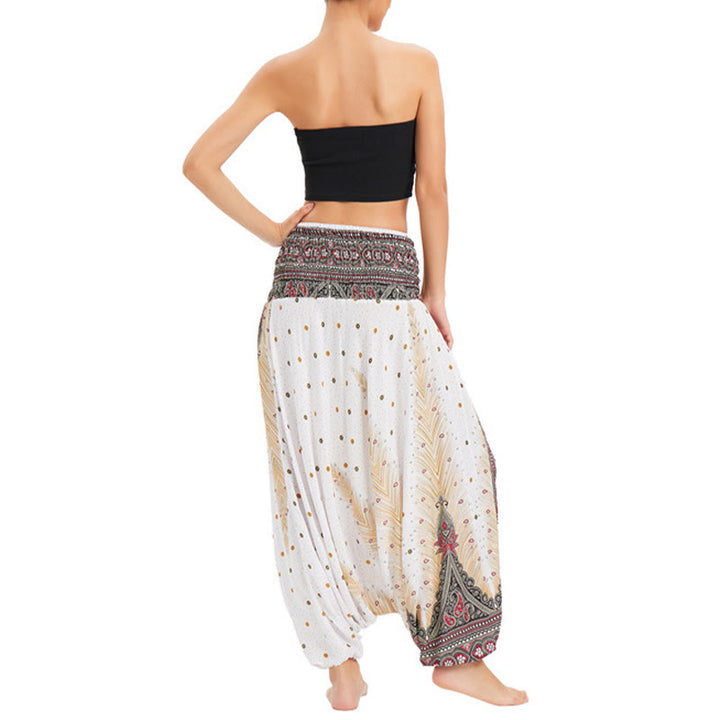 Pantaloni harem larghi e arricciati in piuma di pavone, pantaloni a vita alta, tuta, Buddha Stones Two Style - image 3