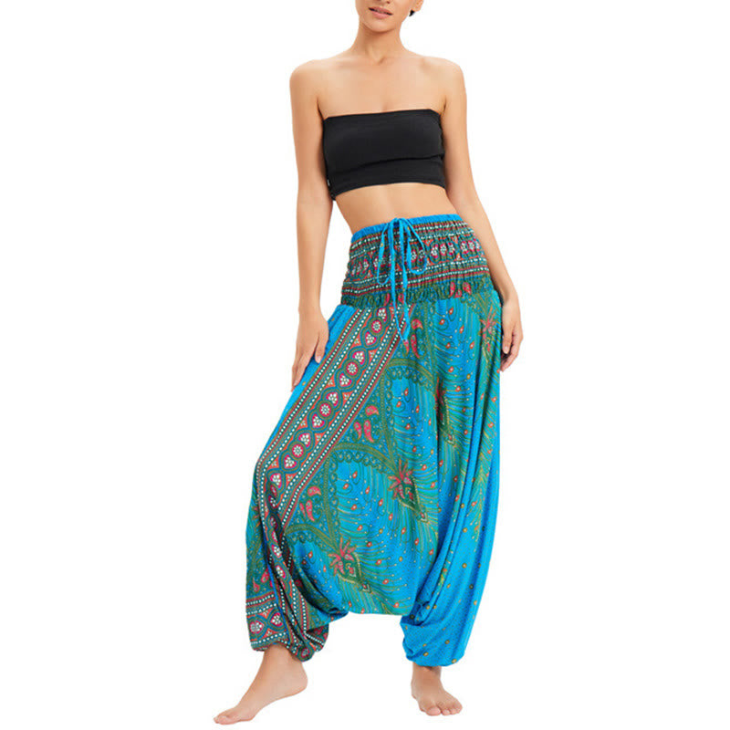 Pantaloni harem larghi e arricciati in piuma di pavone, pantaloni a vita alta, tuta, Buddha Stones Two Style - image 8