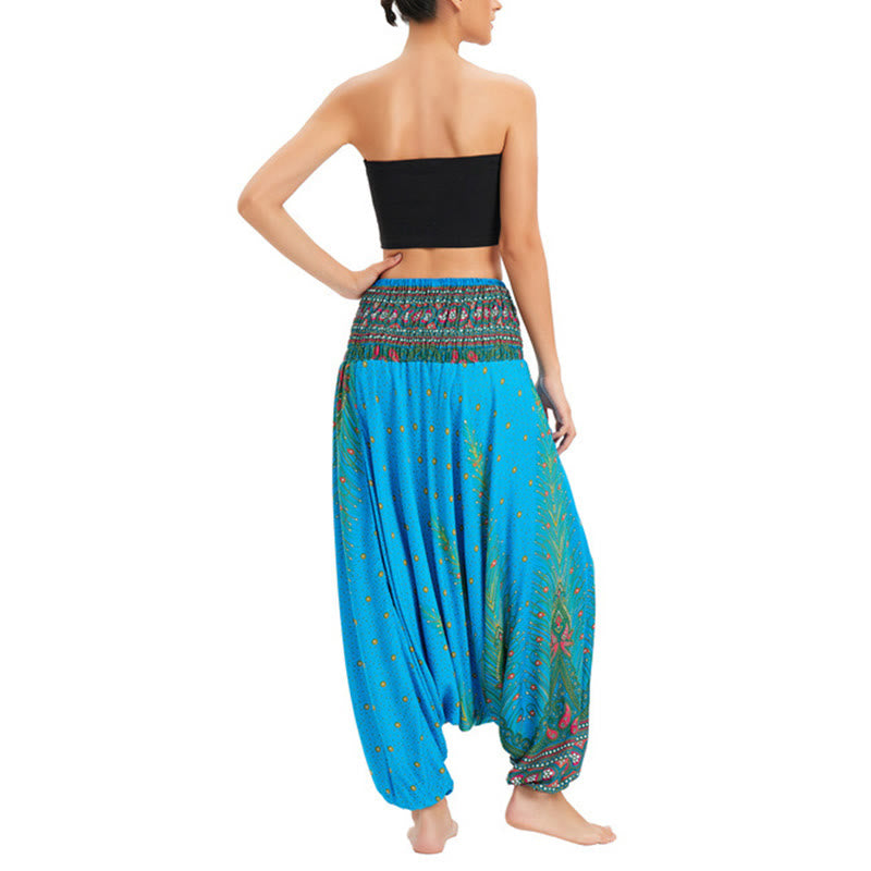 Pantaloni harem larghi e arricciati in piuma di pavone, pantaloni a vita alta, tuta, Buddha Stones Two Style - image 9