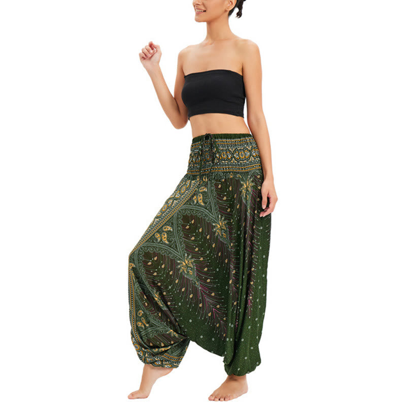 Pantaloni harem larghi e arricciati in piuma di pavone, pantaloni a vita alta, tuta, Buddha Stones Two Style - image 14