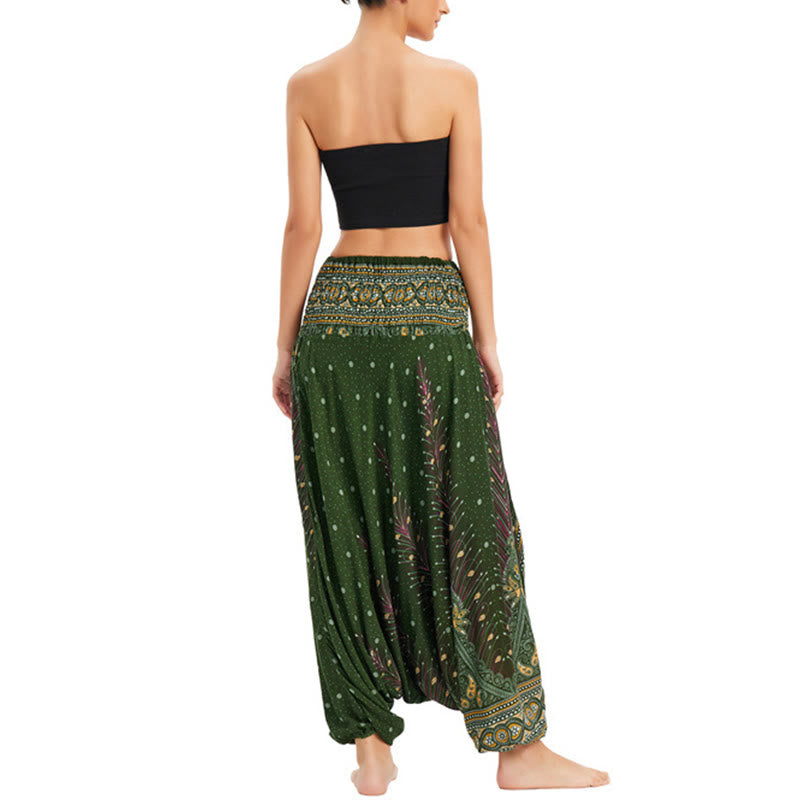 Pantaloni harem larghi e arricciati in piuma di pavone, pantaloni a vita alta, tuta, Buddha Stones Two Style - image 15