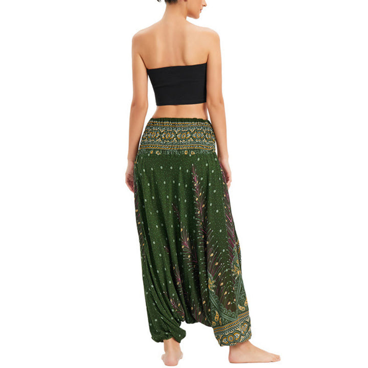 Pantaloni harem larghi e arricciati in piuma di pavone, pantaloni a vita alta, tuta, Buddha Stones Two Style - image 15