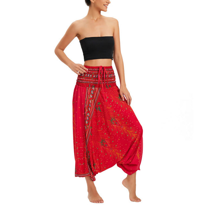 Pantaloni harem larghi e arricciati in piuma di pavone, pantaloni a vita alta, tuta, Buddha Stones Two Style - image 20