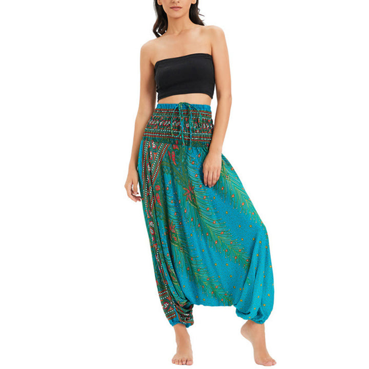 Pantaloni harem larghi e arricciati in piuma di pavone, pantaloni a vita alta, tuta, Buddha Stones Two Style - image 26