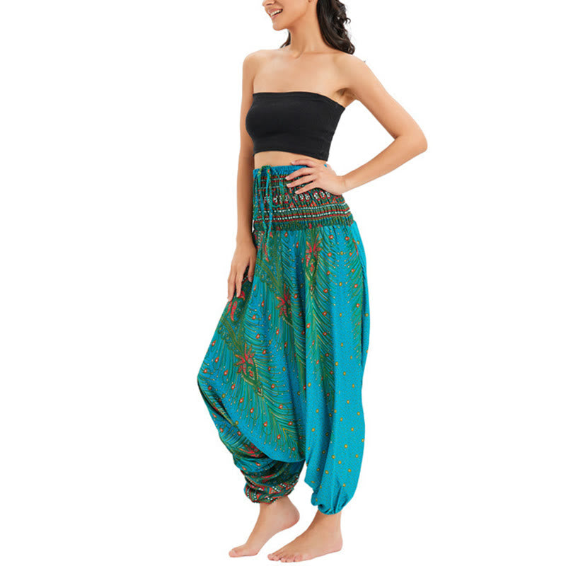 Pantaloni harem larghi e arricciati in piuma di pavone, pantaloni a vita alta, tuta, Buddha Stones Two Style - image 27