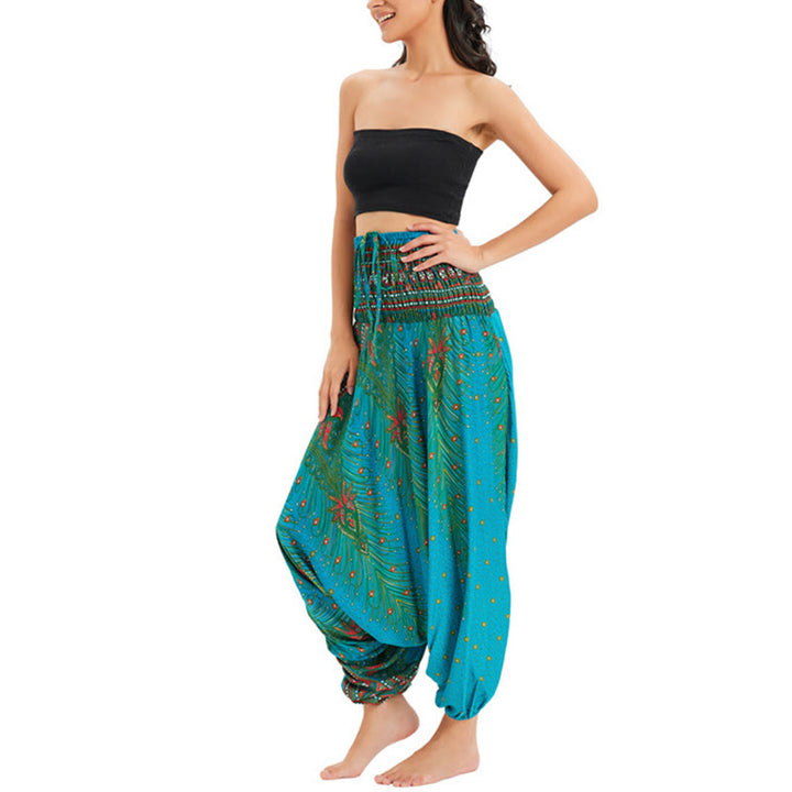 Pantaloni harem larghi e arricciati in piuma di pavone, pantaloni a vita alta, tuta, Buddha Stones Two Style - image 27