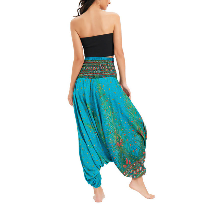 Pantaloni harem larghi e arricciati in piuma di pavone, pantaloni a vita alta, tuta, Buddha Stones Two Style - image 28