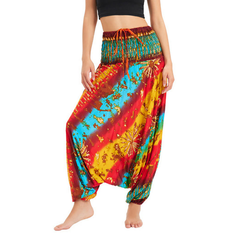 Buddha Stones a balze larghe e colorate sfumate, pantaloni a vita alta, pantaloni da tuta, pantaloni da donna - Giallo Blu Rosso - US2-12， UK/AU6-16，EU34-44 (F) - image 0