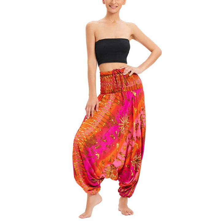 Buddha Stones a balze larghe e colorate sfumate, pantaloni a vita alta, pantaloni da tuta, pantaloni da donna - Rosso - US2-12， UK/AU6-16，EU34-44 (F) - image 14
