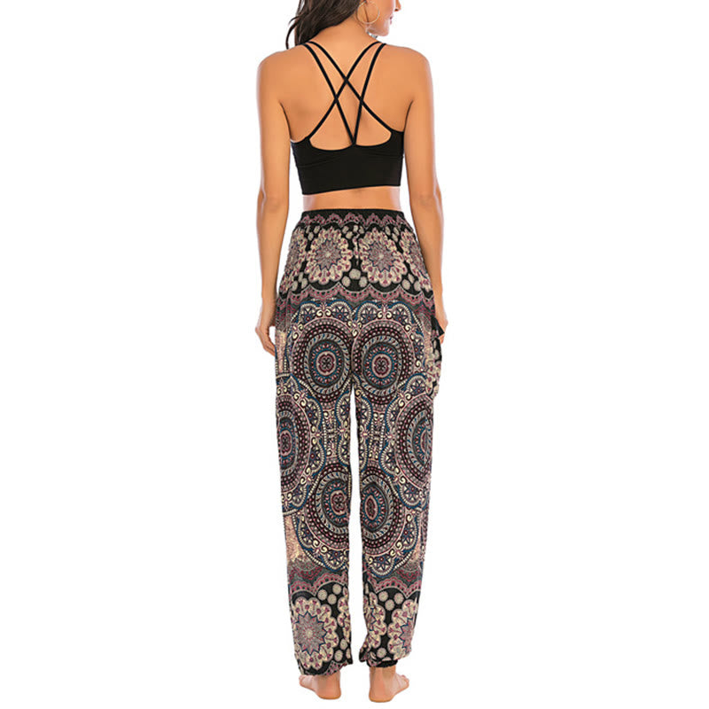 Pantaloni harem da yoga da donna con motivo geometrico rotondo e largo in stile boho Buddha Stones - image 3